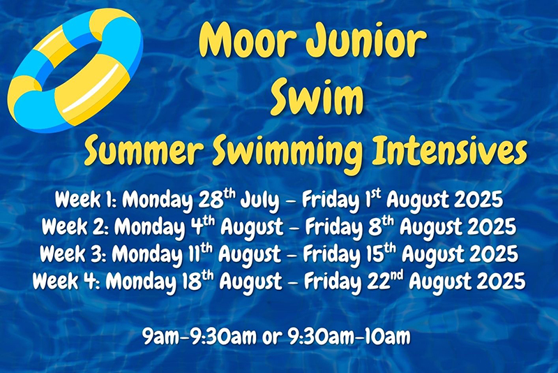 Poster of dates as listed for Moor Junior swim